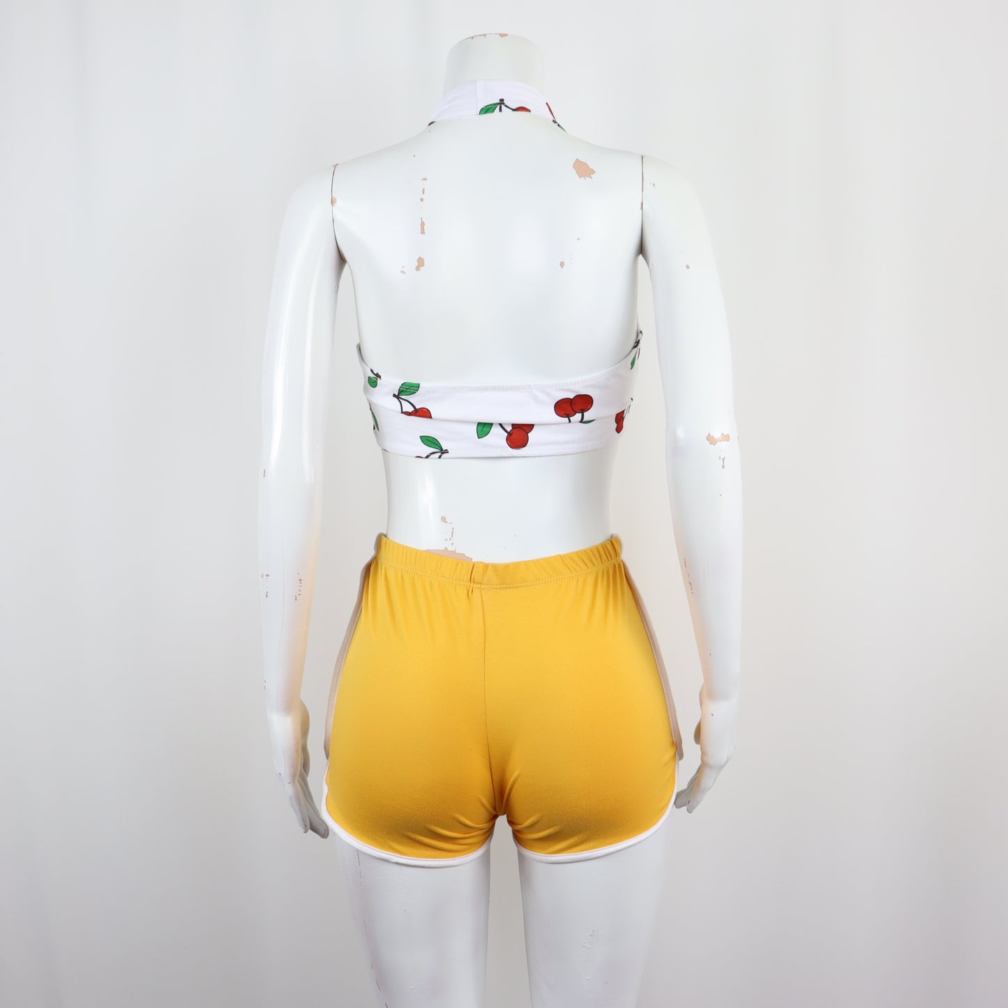 Bundle - Front tie Cherry top & Yellow Shorts