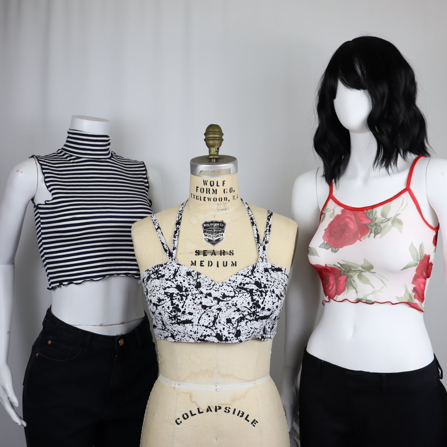 3 TOPS - STRIPES / SPLATTER / ROSES