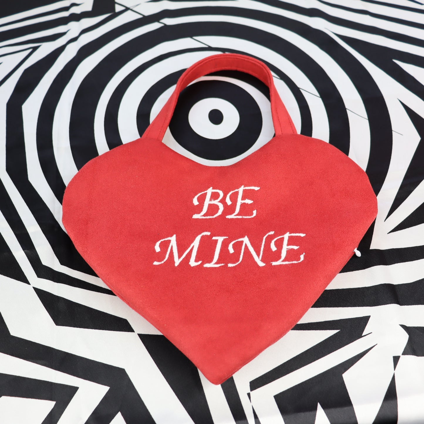 EMBROIDERED VEGAN SUEDE BAG - BE MINE RED