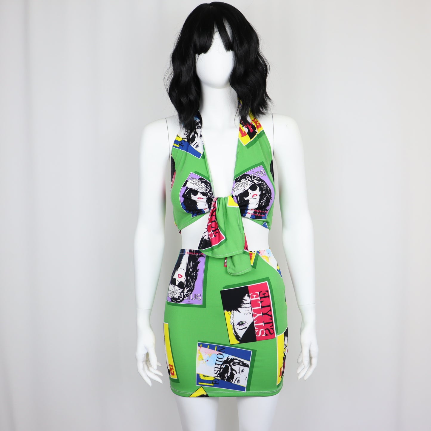 MAGAZINE PRINT - Front Tie top & Fitted skirt