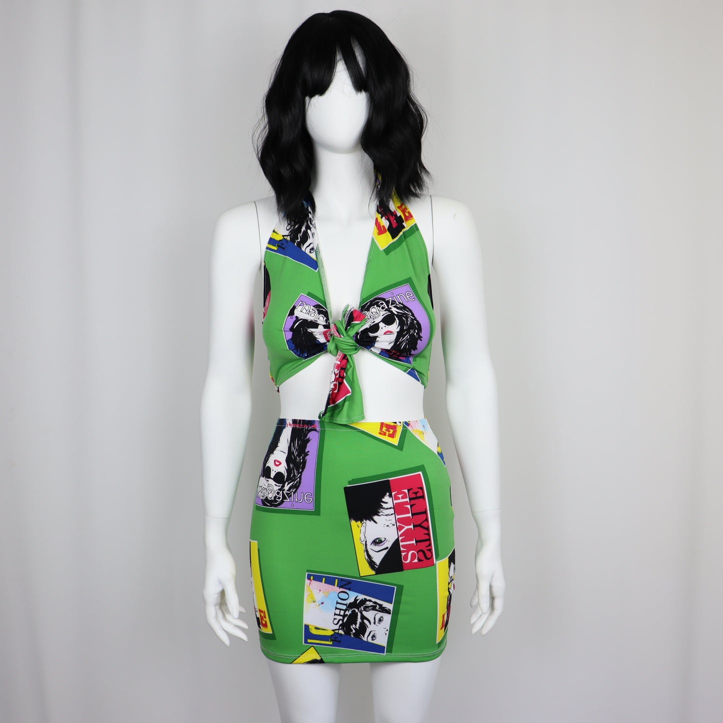 MAGAZINE PRINT - Front Tie top & Fitted skirt