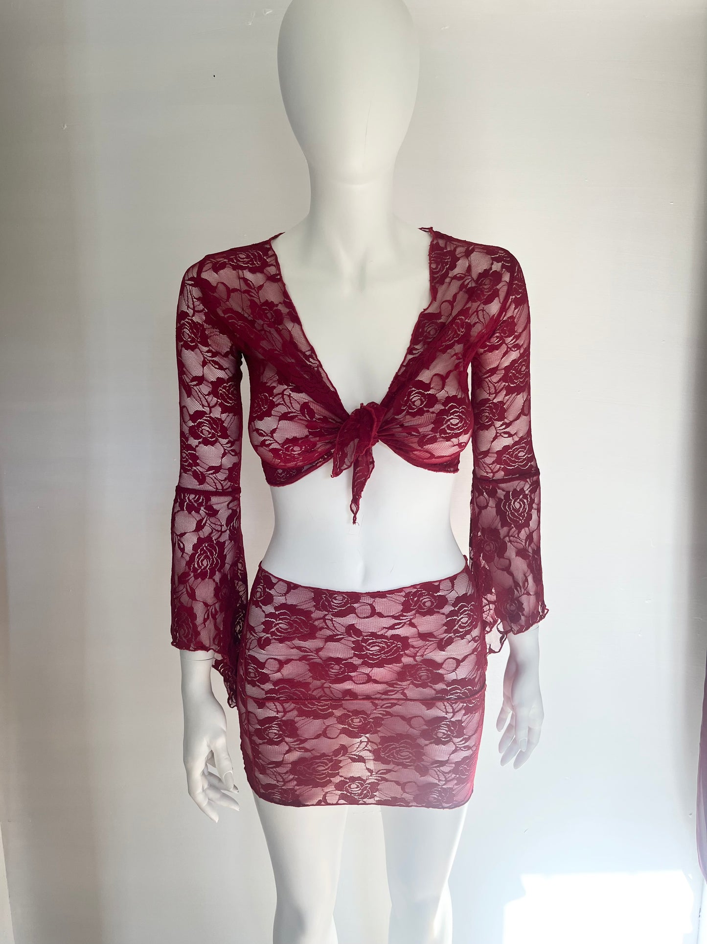 Bundle - Lace Front Tie top & Fitted skirt