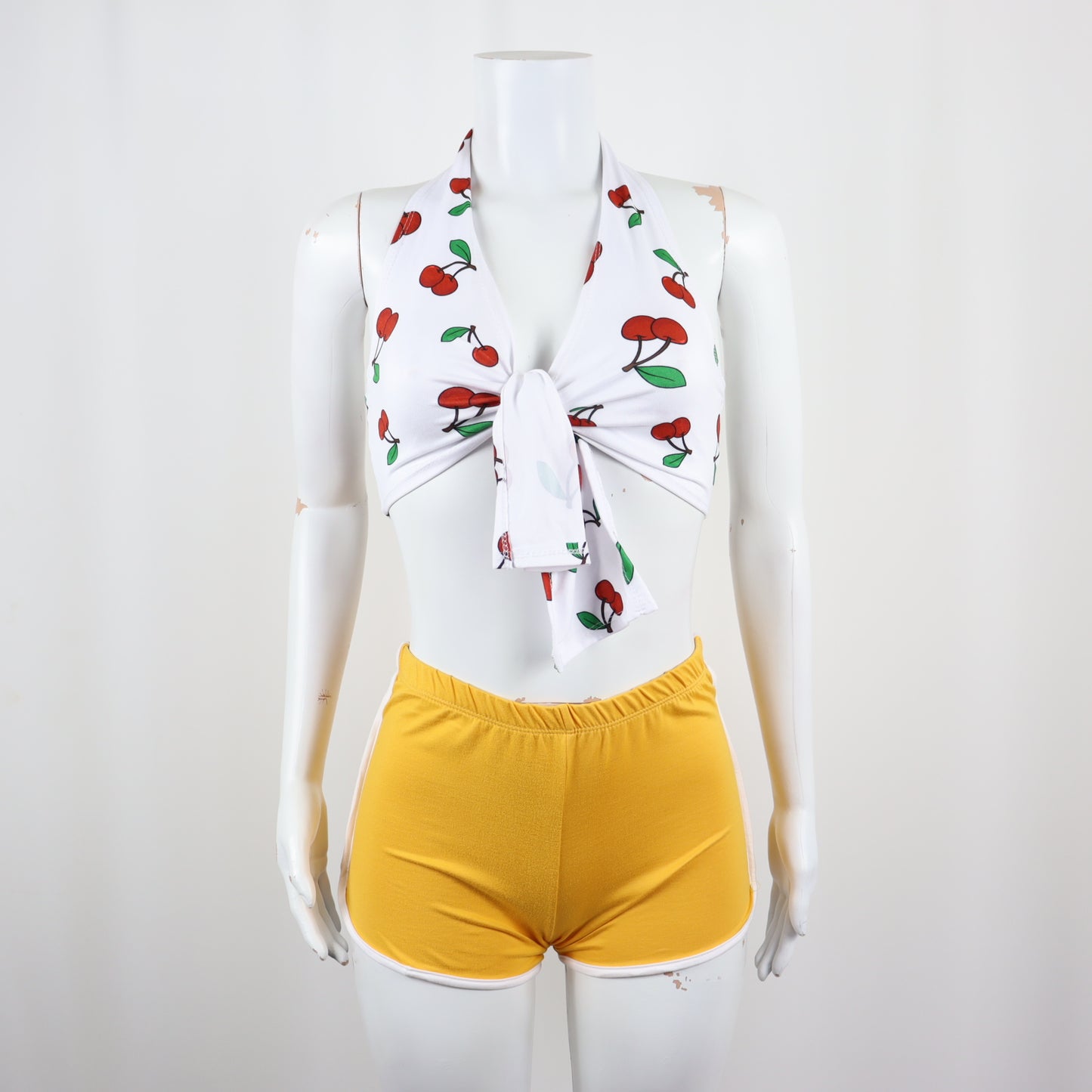 Bundle - Front tie  Cherry top &  Yellow Shorts