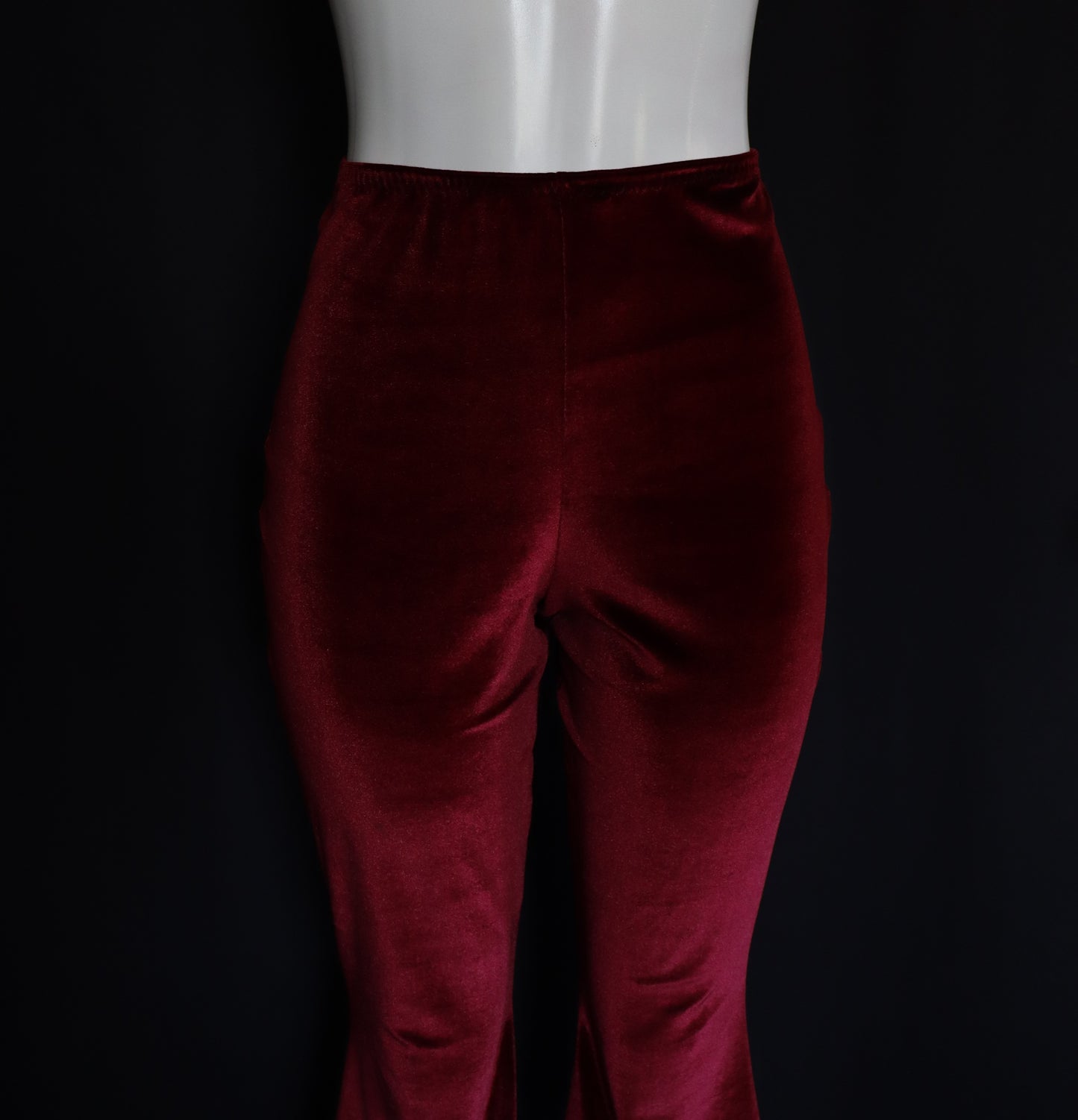 WINE VELVET BELL BOTTOMS WITH FEATHER HEM