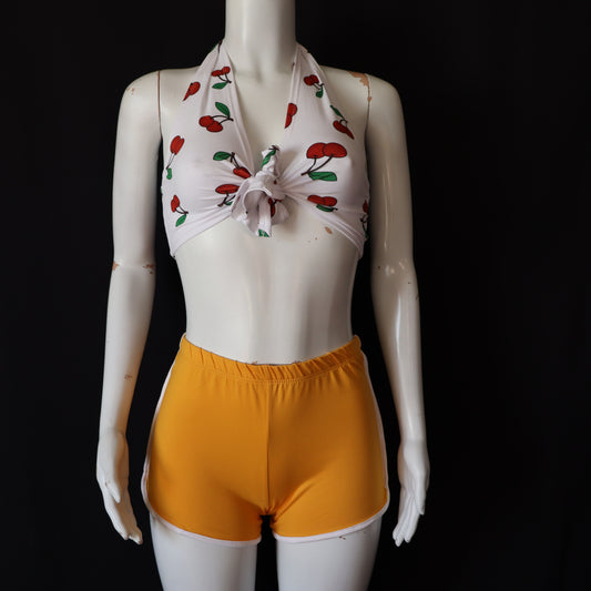 Bundle - Front tie  Cherry top &  Yellow Shorts