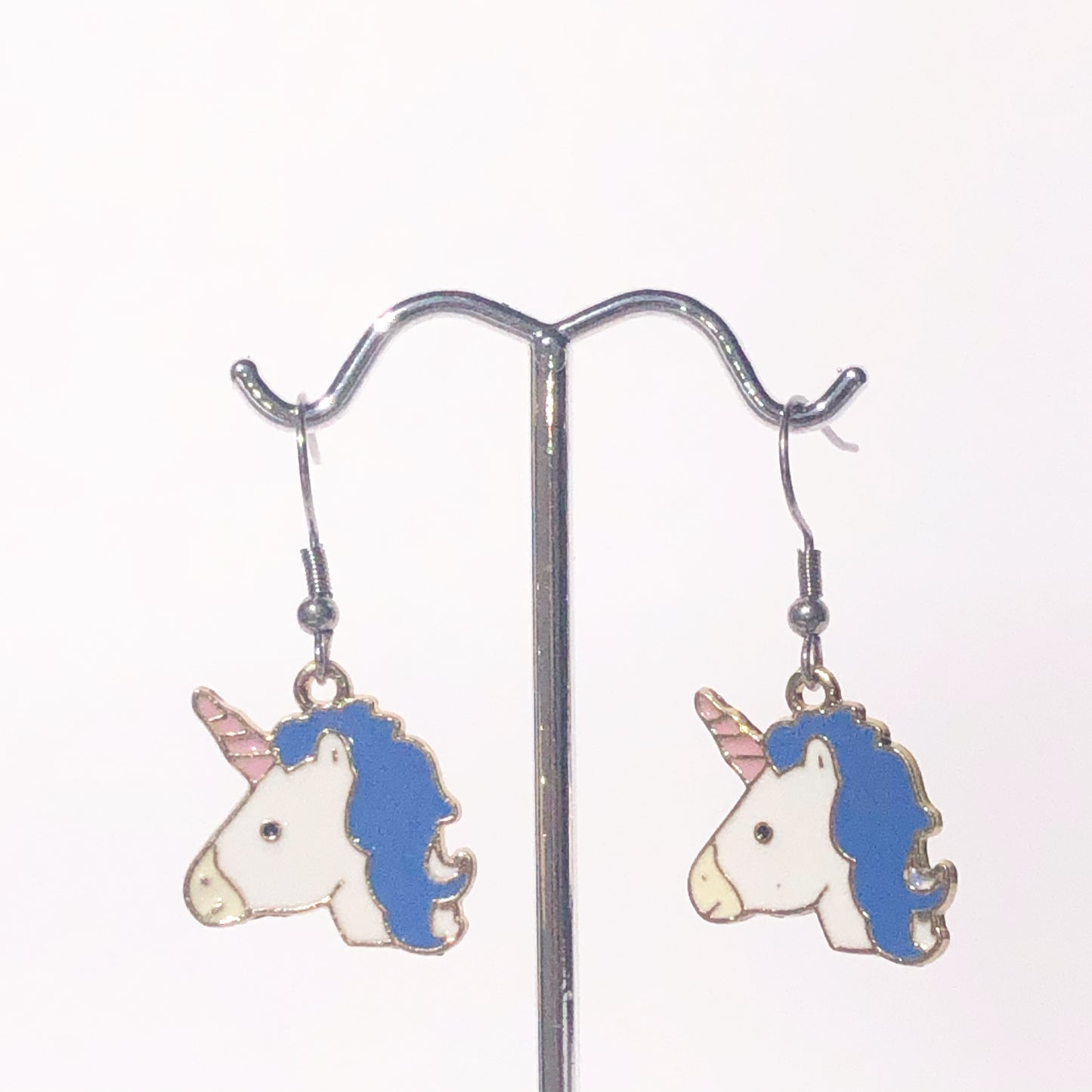 Unicorn face earrings - Blue hair -pink horn